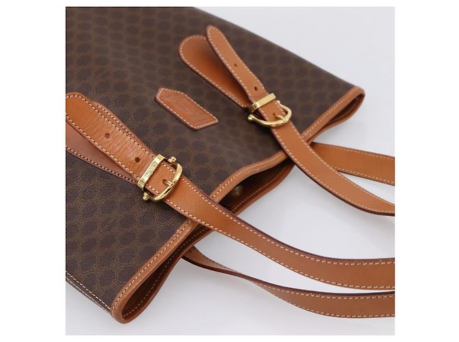 Céline CELINE Macadam Canvas Tote Bag PVC Leder Brown Gold Auth 201267V Braun Golden - Ansicht 6
