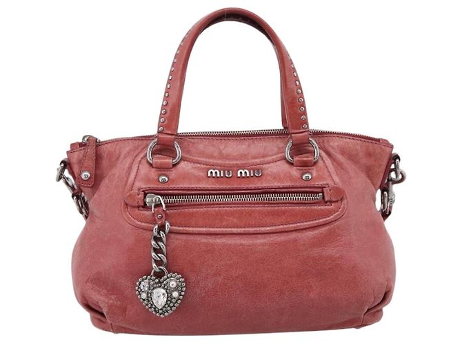Borsa Miu Miu Vitellolux in pelle 2way Rosa Argento Auth 202584V - vista 13