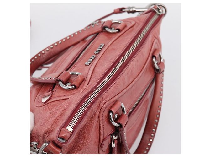 Borsa Miu Miu Vitellolux in pelle 2way Rosa Argento Auth 202584V - vista 6