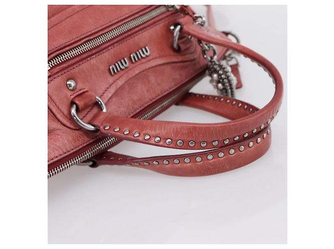 Borsa Miu Miu Vitellolux in pelle 2way Rosa Argento Auth 202584V - vista 7