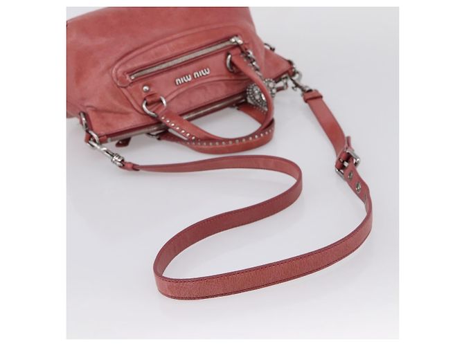 Borsa Miu Miu Vitellolux in pelle 2way Rosa Argento Auth 202584V - vista 9
