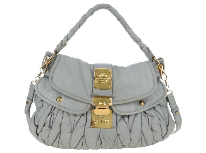 Miu Miu Handtasche Leder 2way Grau Gold Authentisch 196873A Braun Golden - Ansicht 13