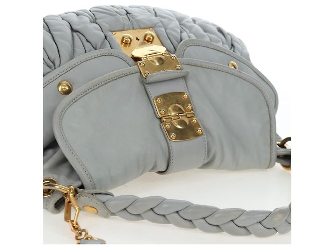 Miu Miu Handtasche Leder 2way Grau Gold Authentisch 196873A Braun Golden - Ansicht 18