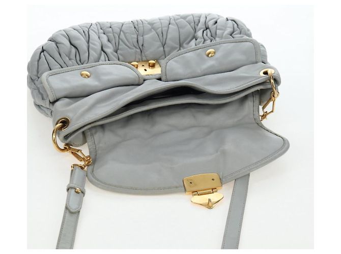 Miu Miu Handtasche Leder 2way Grau Gold Authentisch 196873A Braun Golden - Ansicht 26