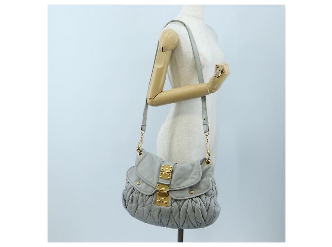 Miu Miu Handtasche Leder 2way Grau Gold Authentisch 196873A Braun Golden - Ansicht 38