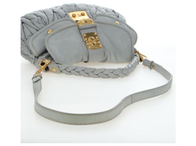 Miu Miu Handtasche Leder 2way Grau Gold Authentisch 196873A Braun Golden - Ansicht 8