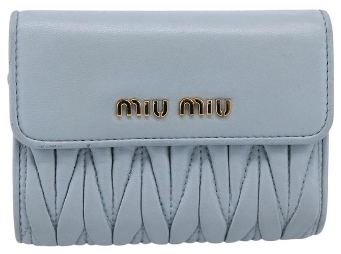 Miu Miu Matelasse Bifold Wallet Leather Light Blue Gold Auth 203339M Golden - view 13