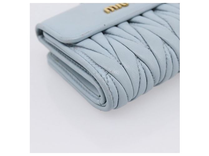 Miu Miu Matelasse Bifold Wallet Leather Light Blue Gold Auth 203339M Golden - view 14