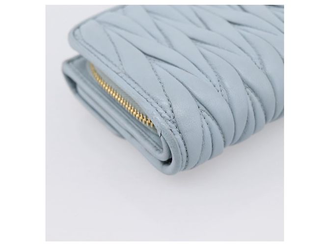 Miu Miu Matelasse Bifold Wallet Leather Light Blue Gold Auth 203339M Golden - view 16
