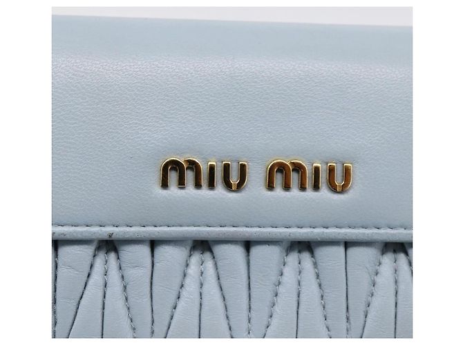 Miu Miu Matelasse Bifold Wallet Leather Light Blue Gold Auth 203339M Golden - view 17