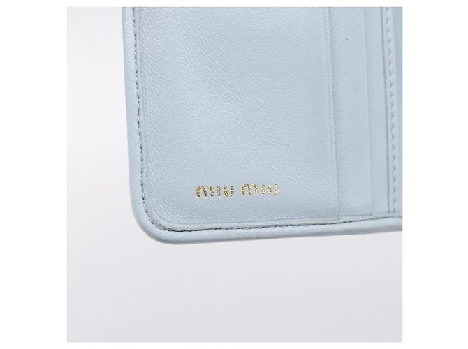Miu Miu Matelasse Bifold Wallet Leather Light Blue Gold Auth 203339M Golden - view 18