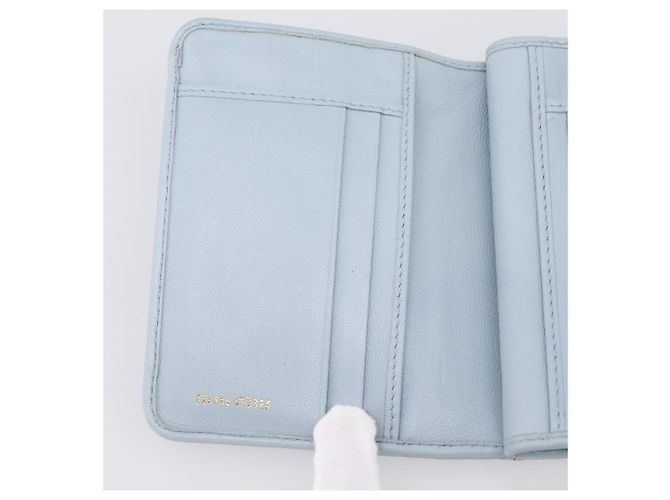 Miu Miu Matelasse Bifold Wallet Leather Light Blue Gold Auth 203339M Golden - view 19