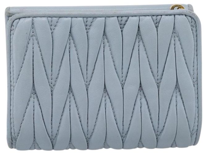 Miu Miu Matelasse Bifold Wallet Leather Light Blue Gold Auth 203339M Golden - view 2