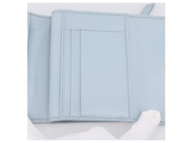 Miu Miu Matelasse Bifold Wallet Leather Light Blue Gold Auth 203339M Golden - view 20