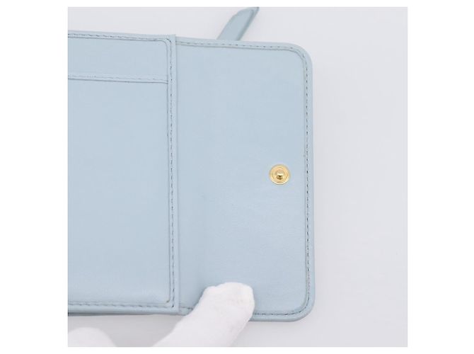 Miu Miu Matelasse Bifold Wallet Leather Light Blue Gold Auth 203339M Golden - view 21