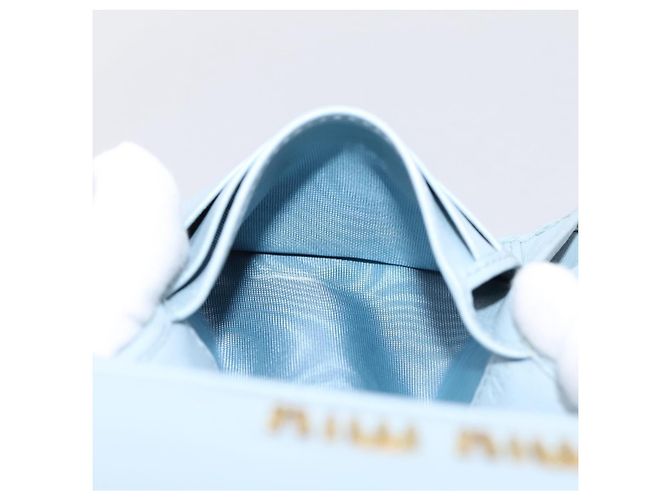 Miu Miu Matelasse Bifold Wallet Leather Light Blue Gold Auth 203339M Golden - view 22