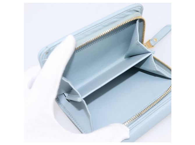 Miu Miu Matelasse Bifold Wallet Leather Light Blue Gold Auth 203339M Golden - view 25
