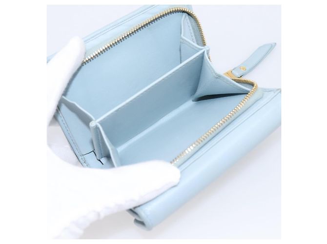 Miu Miu Matelasse Bifold Wallet Leather Light Blue Gold Auth 203339M Golden - view 26