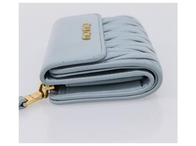 Miu Miu Matelasse Bifold Wallet Leather Light Blue Gold Auth 203339M Golden - view 3