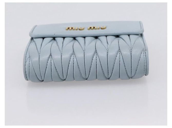 Miu Miu Matelasse Bifold Wallet Leather Light Blue Gold Auth 203339M Golden - view 6