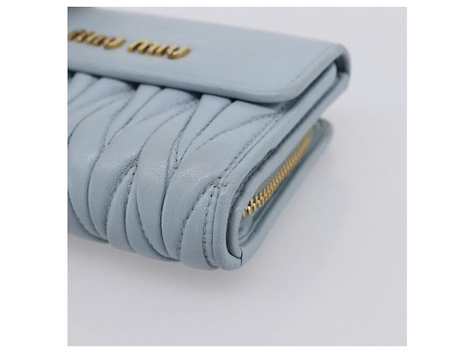 Miu Miu Matelasse Bifold Wallet Leather Light Blue Gold Auth 203339M Golden - view 7