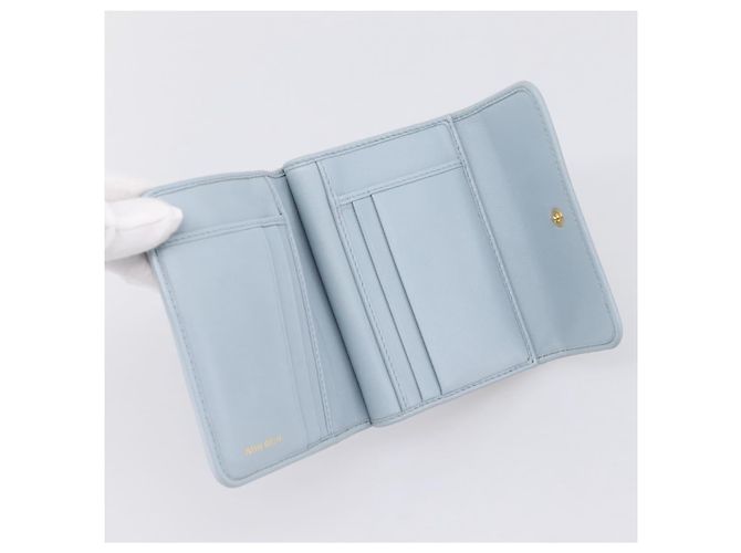 Miu Miu Matelasse Bifold Wallet Leather Light Blue Gold Auth 203339M Golden - view 8