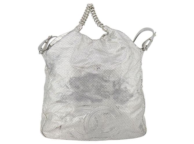 Borsa a tracolla CHANEL COCO Mark Punching in pelle 2way Silver CC Auth 197660 Argento - vista 13