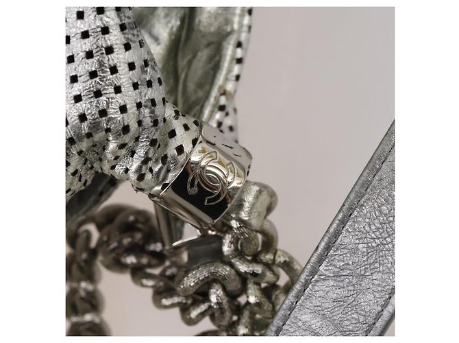 Borsa a tracolla CHANEL COCO Mark Punching in pelle 2way Silver CC Auth 197660 Argento - vista 19
