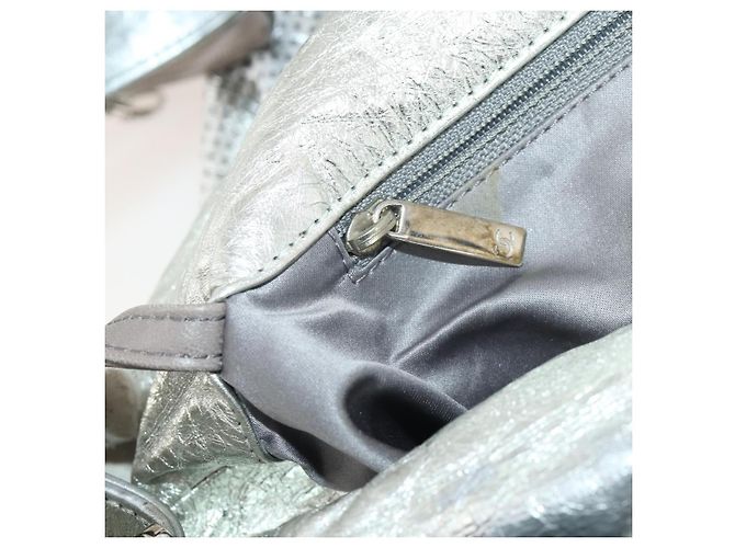 Borsa a tracolla CHANEL COCO Mark Punching in pelle 2way Silver CC Auth 197660 Argento - vista 23