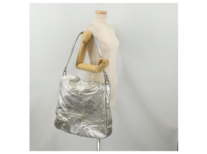 Borsa a tracolla CHANEL COCO Mark Punching in pelle 2way Silver CC Auth 197660 Argento - vista 25