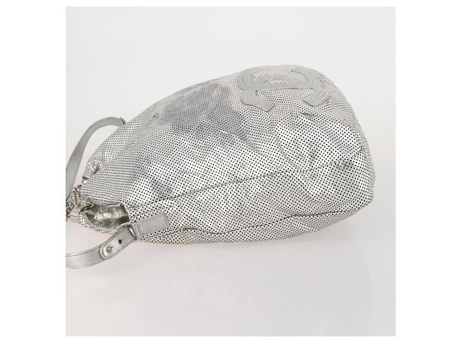 Borsa a tracolla CHANEL COCO Mark Punching in pelle 2way Silver CC Auth 197660 Argento - vista 4