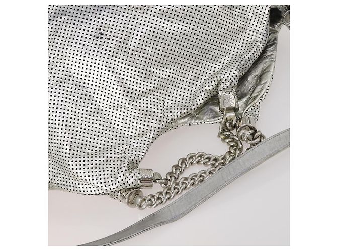 Borsa a tracolla CHANEL COCO Mark Punching in pelle 2way Silver CC Auth 197660 Argento - vista 6