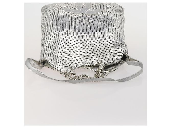 Borsa a tracolla CHANEL COCO Mark Punching in pelle 2way Silver CC Auth 197660 Argento - vista 7
