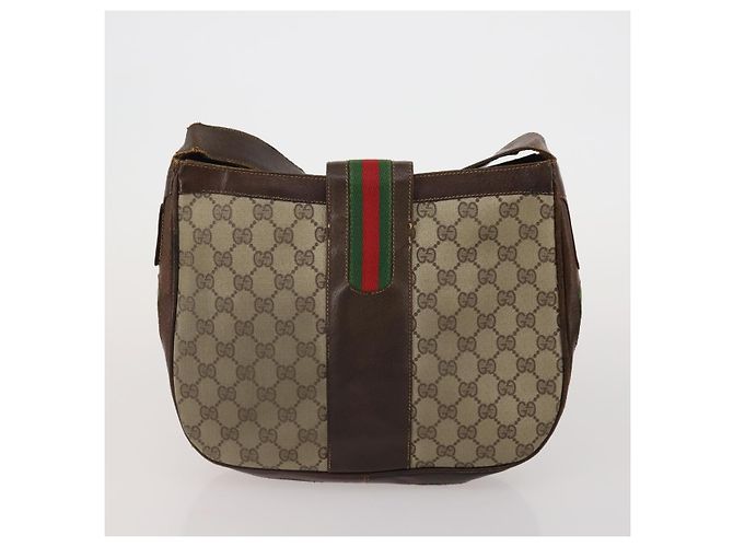 Borsa a Tracolla GUCCI GG Canvas Supreme Sherry Line Beige Brown Auth 202170 Marrone - vista 10