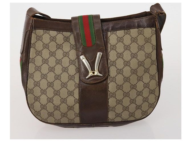 Borsa a Tracolla GUCCI GG Canvas Supreme Sherry Line Beige Brown Auth 202170 Marrone - vista 9