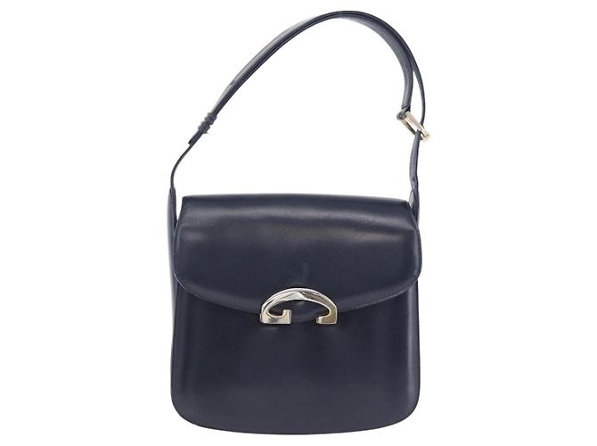 Borsa a tracolla GUCCI in pelle blu navy e tono oro Auth 201158 - vista 13