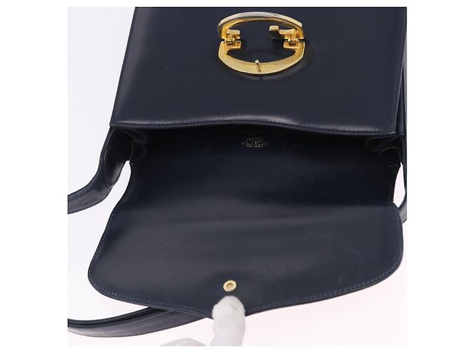 Borsa a tracolla GUCCI in pelle blu navy e tono oro Auth 201158 - vista 21