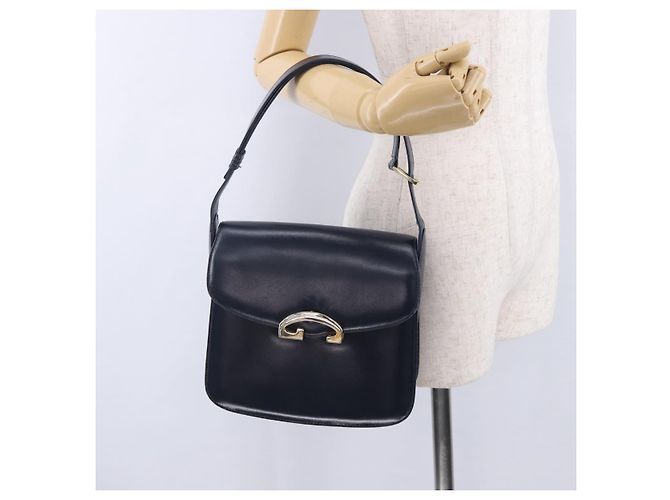 Borsa a tracolla GUCCI in pelle blu navy e tono oro Auth 201158 - vista 28