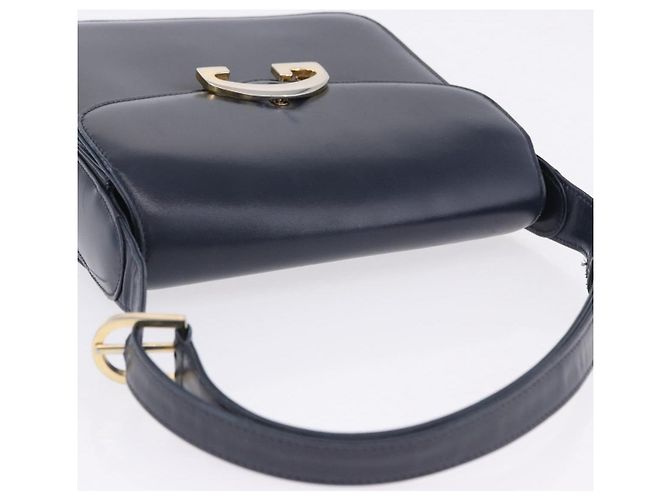 Borsa a tracolla GUCCI in pelle blu navy e tono oro Auth 201158 - vista 8