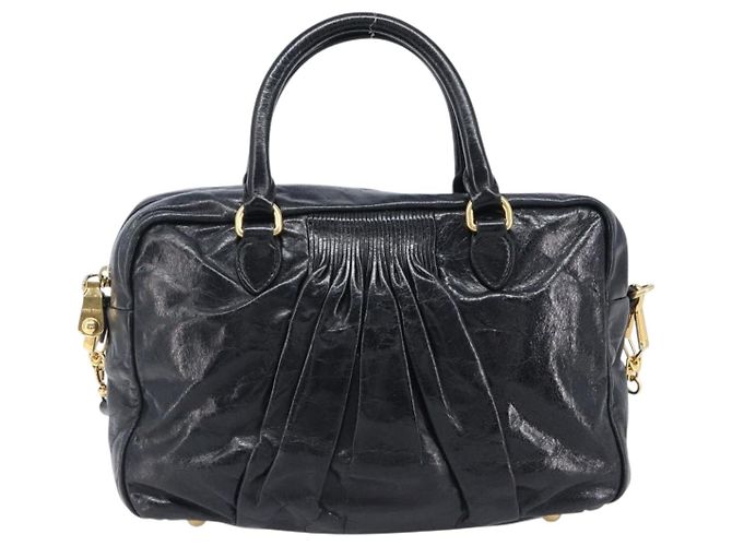 Borsa Miu Miu Vitellolux Matelassé in pelle 2way Nero Tono Oro Auth 202629V - vista 13