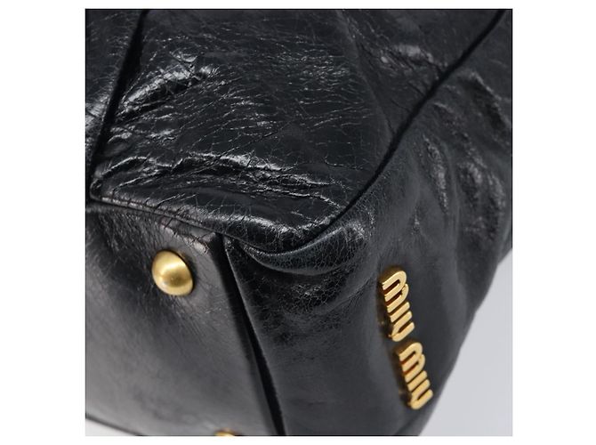 Borsa Miu Miu Vitellolux Matelassé in pelle 2way Nero Tono Oro Auth 202629V - vista 17