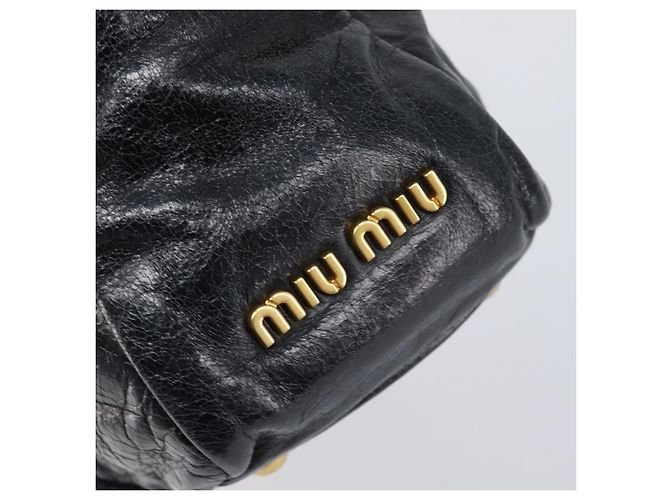 Borsa Miu Miu Vitellolux Matelassé in pelle 2way Nero Tono Oro Auth 202629V - vista 19
