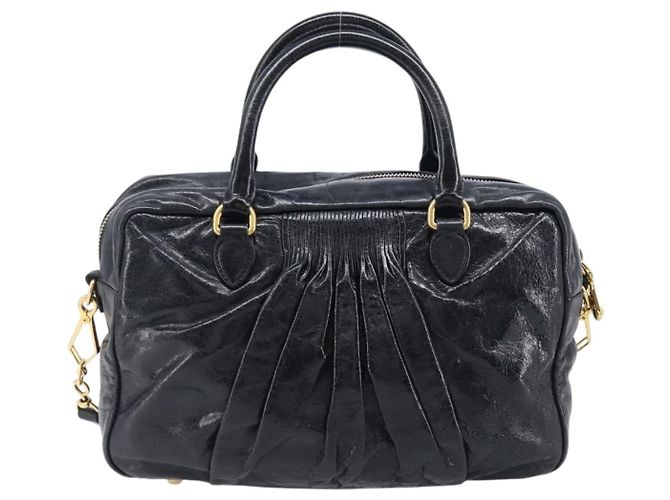 Borsa Miu Miu Vitellolux Matelassé in pelle 2way Nero Tono Oro Auth 202629V - vista 2