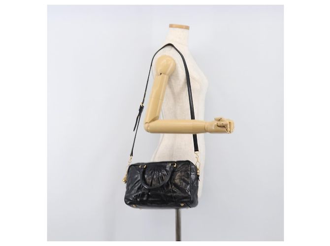 Borsa Miu Miu Vitellolux Matelassé in pelle 2way Nero Tono Oro Auth 202629V - vista 27