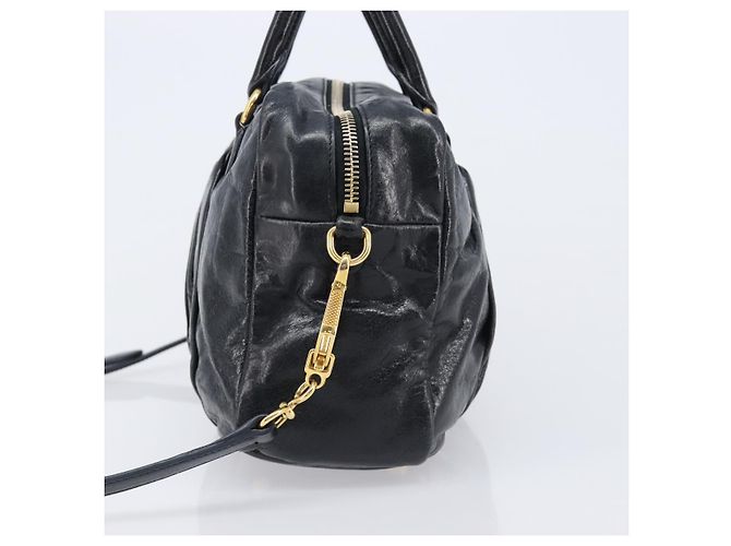 Borsa Miu Miu Vitellolux Matelassé in pelle 2way Nero Tono Oro Auth 202629V - vista 3