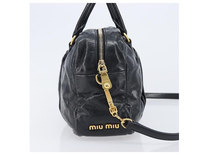 Borsa Miu Miu Vitellolux Matelassé in pelle 2way Nero Tono Oro Auth 202629V - vista 4