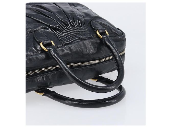 Borsa Miu Miu Vitellolux Matelassé in pelle 2way Nero Tono Oro Auth 202629V - vista 7