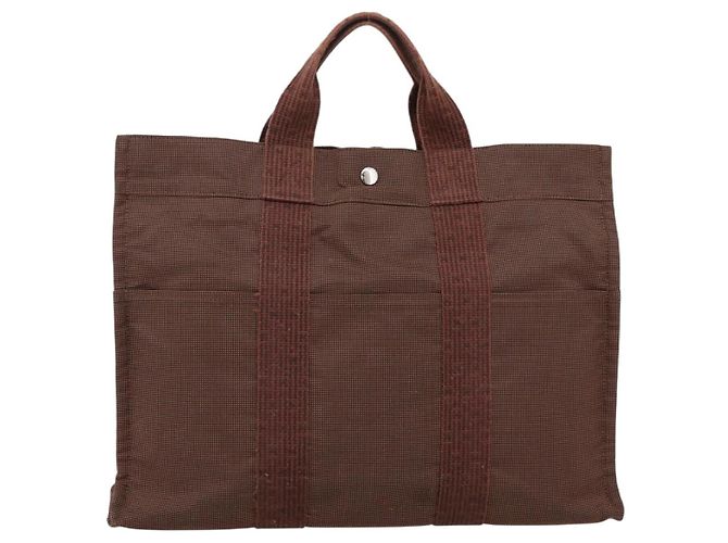 Hermès HERMES Her Line Tote MM Tote Bag Canvas Brown Silver Auth 203788 Braun Silber - Ansicht 13