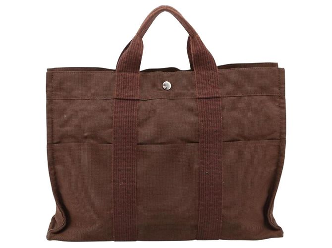 Hermès HERMES Her Line Tote MM Tote Bag Canvas Brown Silver Auth 203788 Braun Silber - Ansicht 2