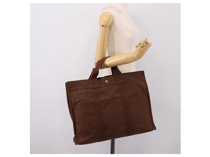 Hermès HERMES Her Line Tote MM Tote Bag Canvas Brown Silver Auth 203788 Braun Silber - Ansicht 20